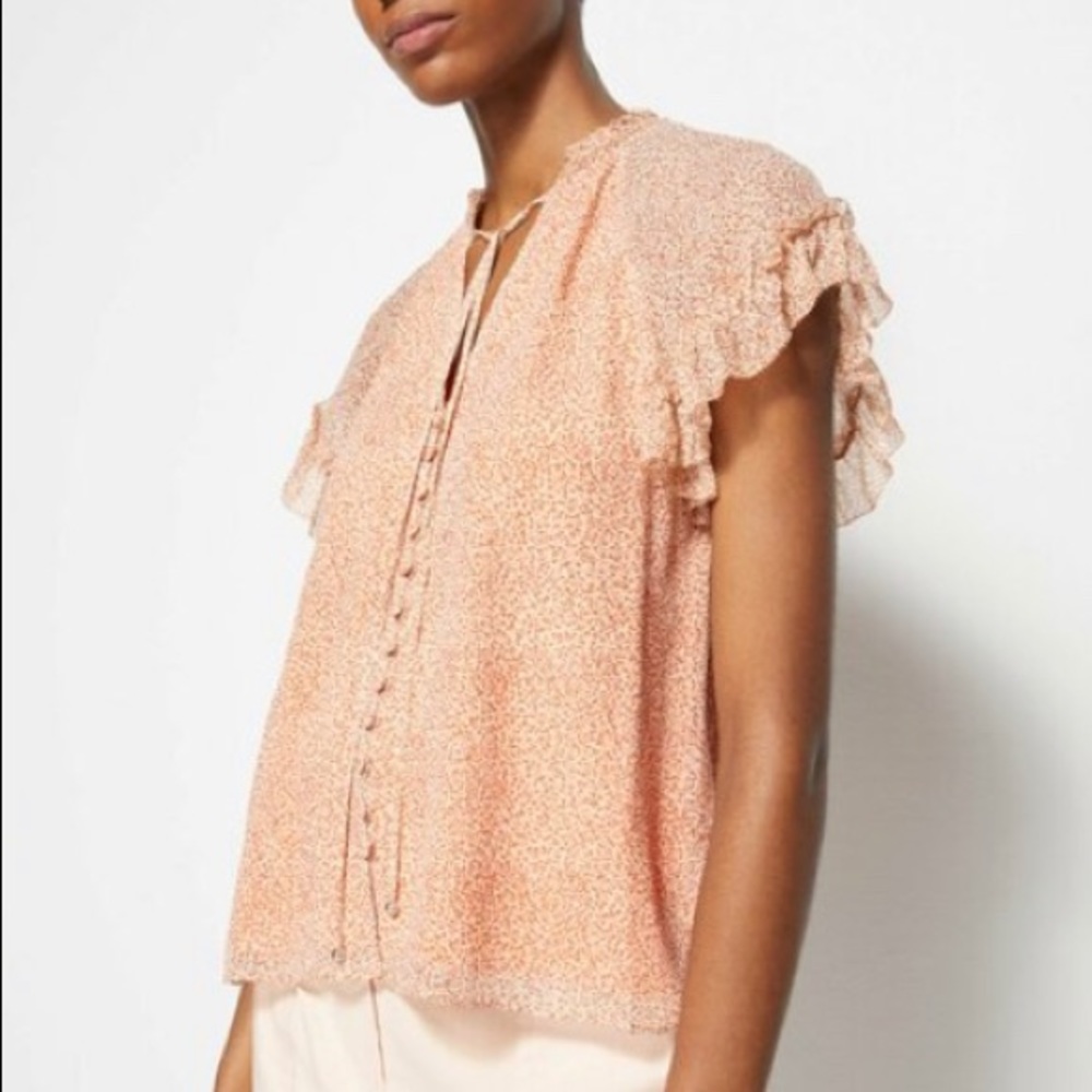 Jonathan Simkhai Nadia Ruffle Top CarmelDitsyDot